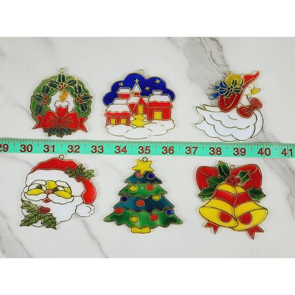 Small Christmas Sun Catcher Window Plaque 3" Plastic Stained Glass Style 90's x6 - Picture 10 of 11